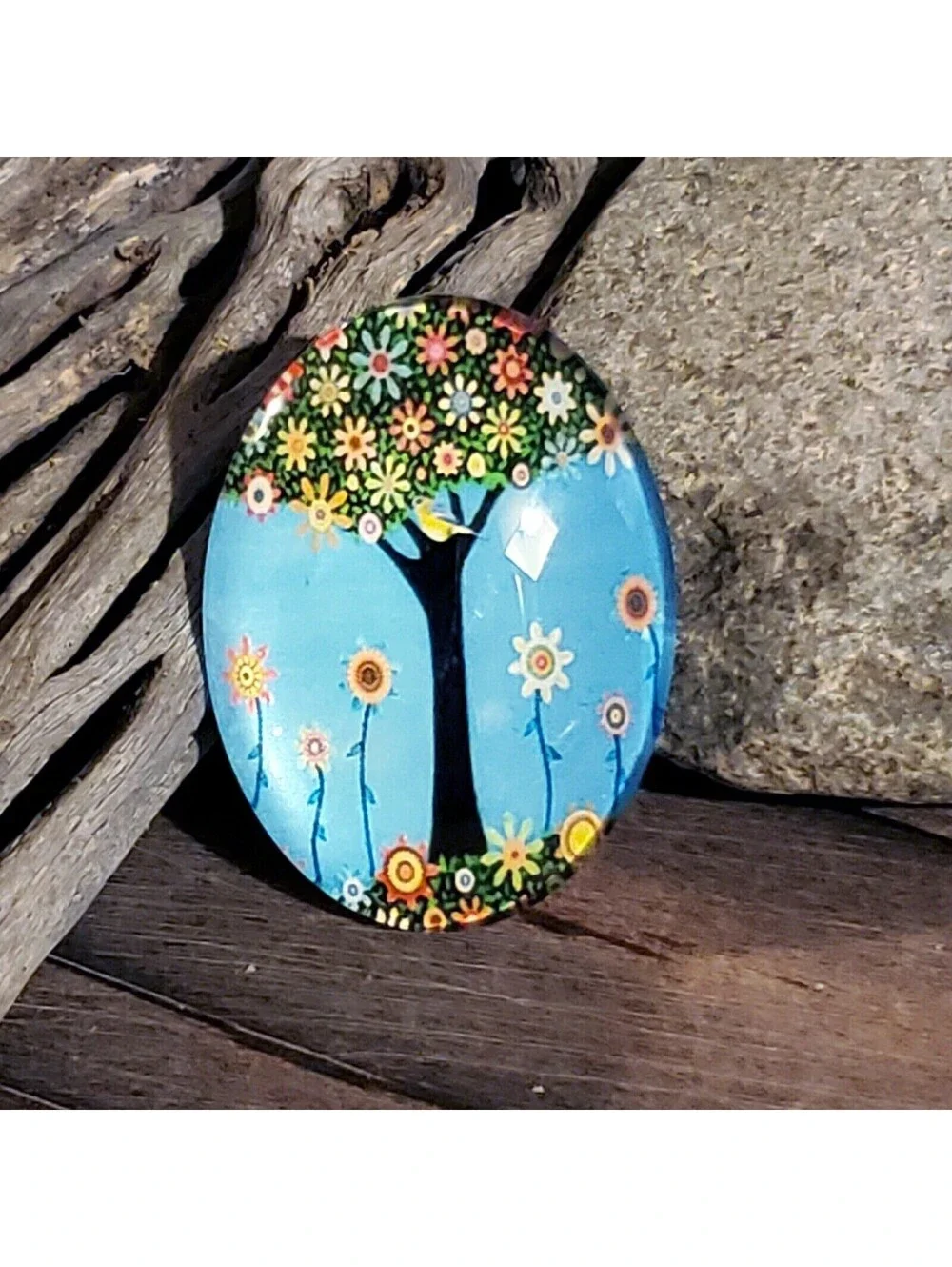 Handmade Tree of Life 40x30mm Oval Tempered Glass Cabochon 6939-L